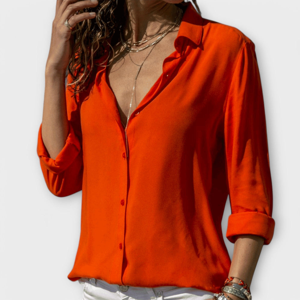 Ainsley | Women's Collared Long Sleeve Button Down Blouse - White - Image 2