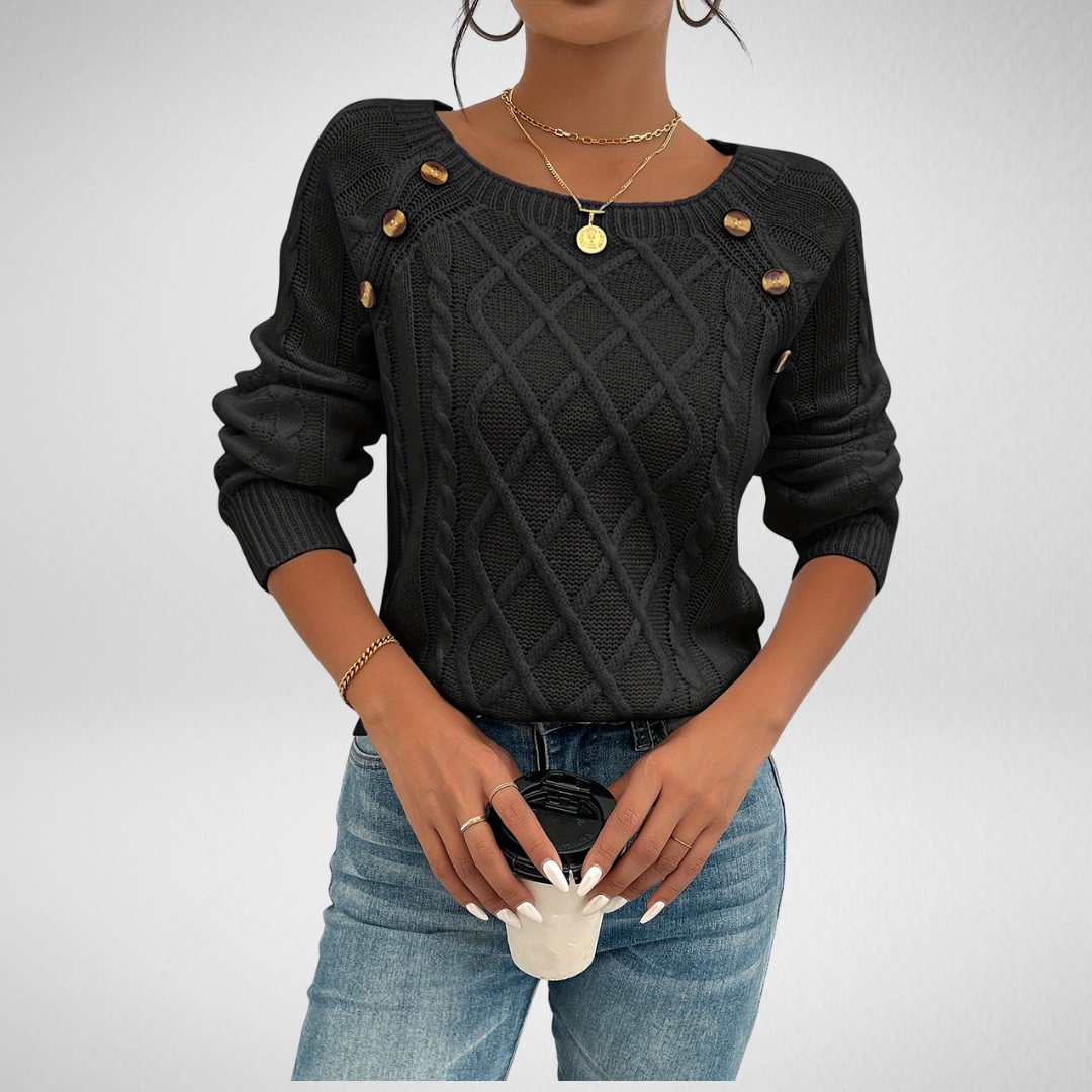 Aldara | Women's Cable Knit Pullover Sweater - Black - Image 1