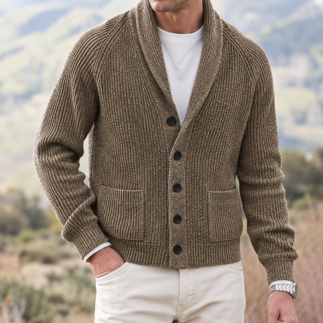 Aldenvore | Men's Knit Shawl Collar Cardigan Sweater - Image 1