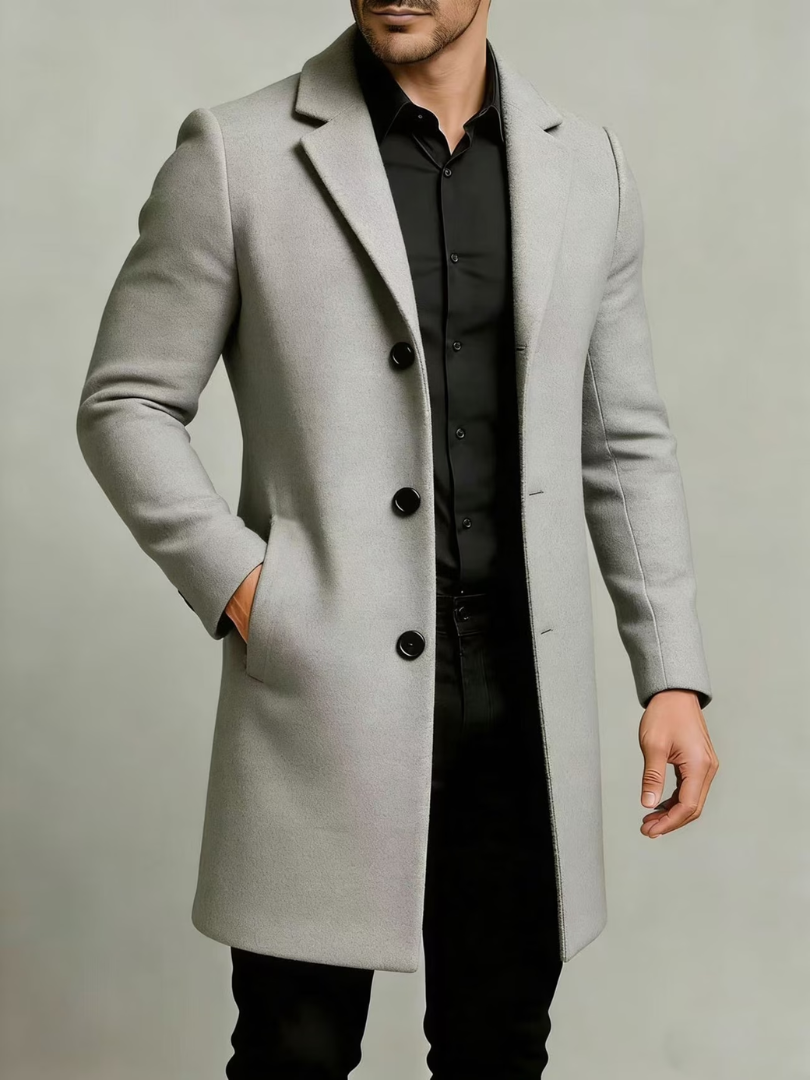Aldenvore | Men's Longline Overcoat Notch Lapel - Light Grey - Image 1