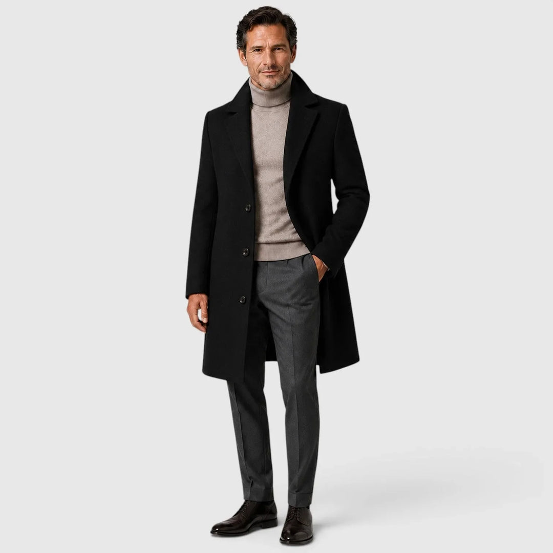 Aldenvoss | Men's Winter Coat Slim Fit Overcoat - Black - Image 1