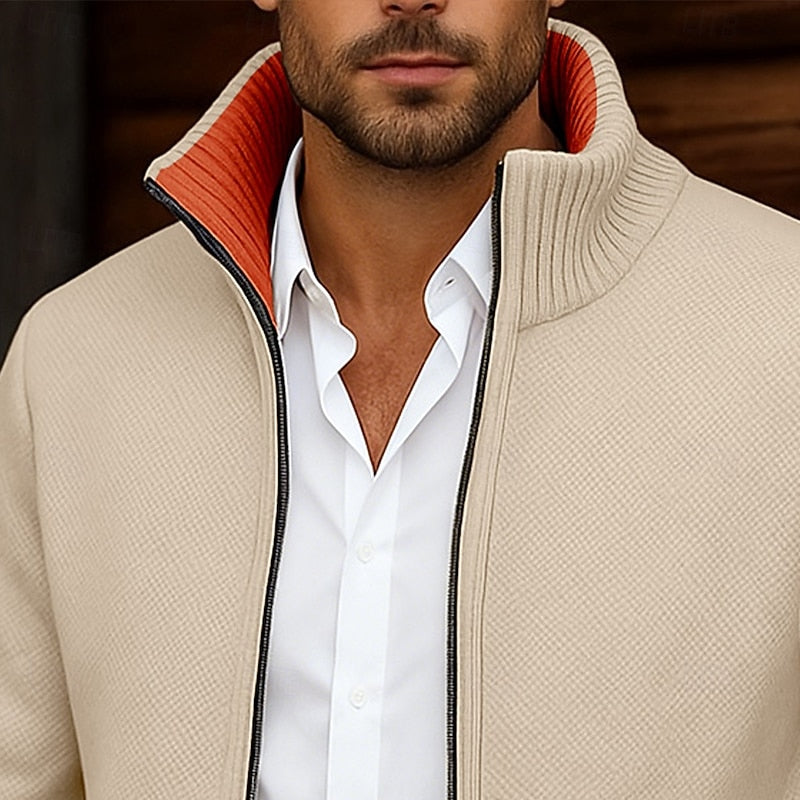 Aldric | Men's Zip-Up Cardigan Stand Collar Knit - Grey - Image 2