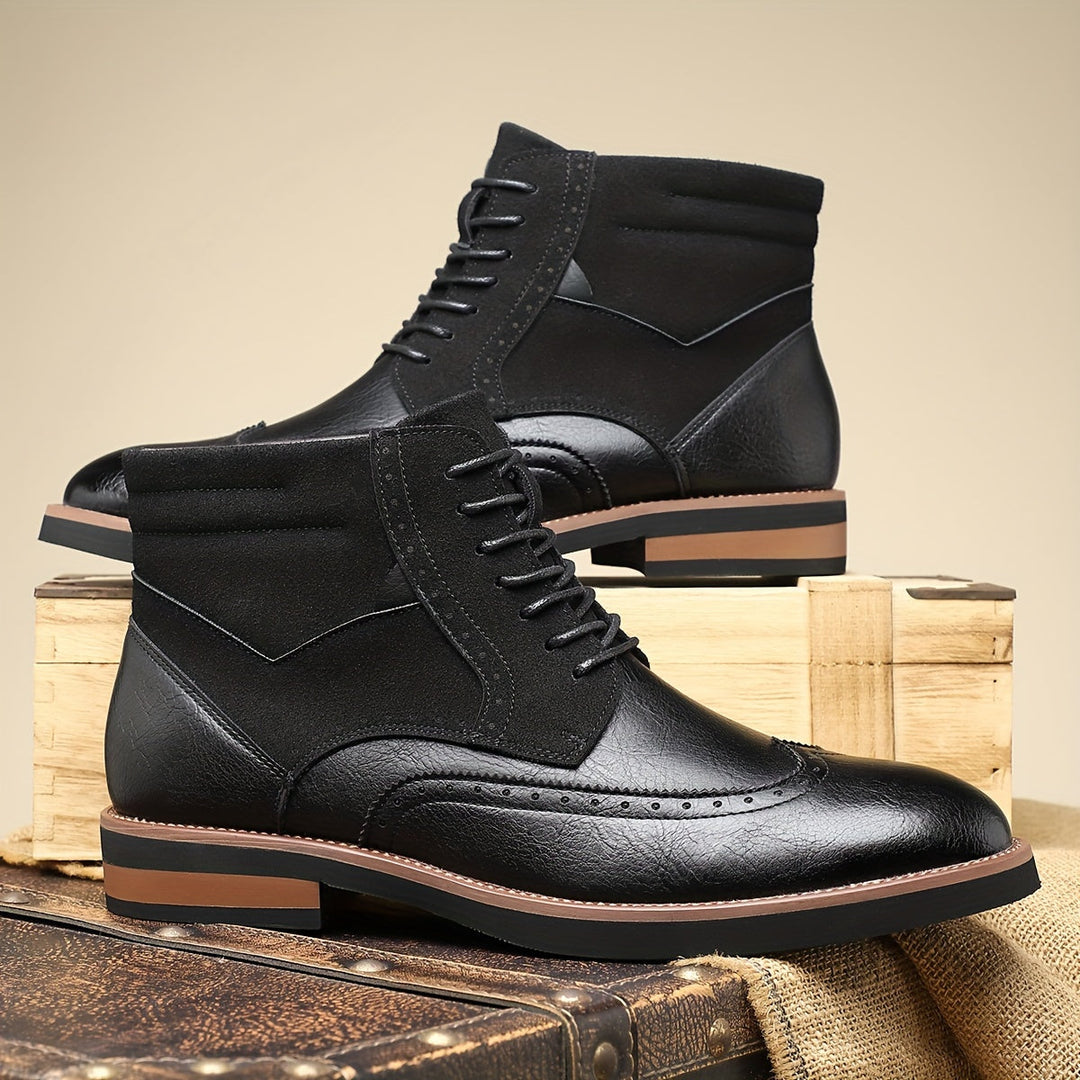 Aldwin | Men's Wingtip Lace-Up Ankle Boots - Black - Image 1