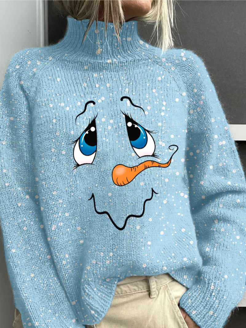 Andromeda | Women's Mock Neck Character Print Sweater - Light Blue - Image 1