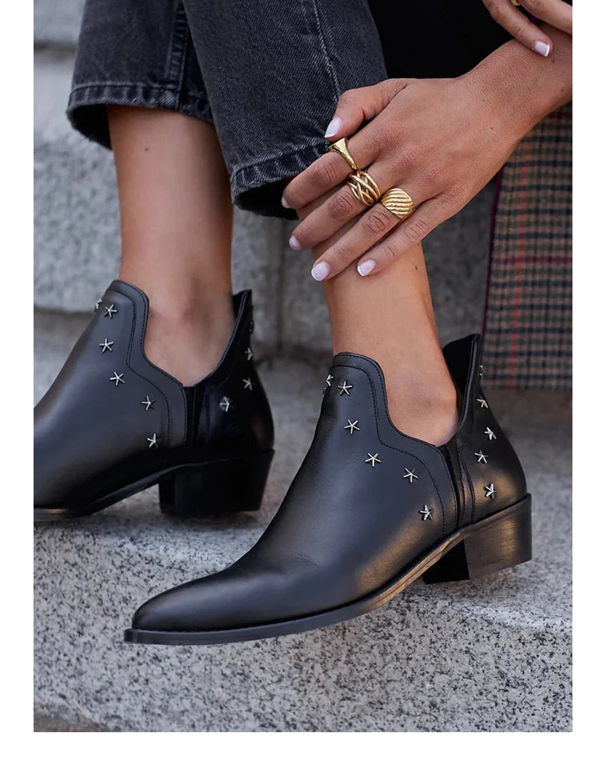 Arabella | Women's Star Embellished Ankle Boots - Black - Image 1
