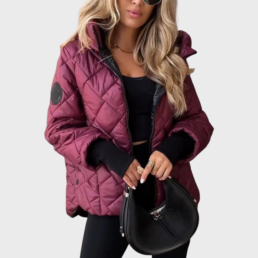 Arvinda | Women's Quilted Puffer Jacket - Burgundy - Image 1