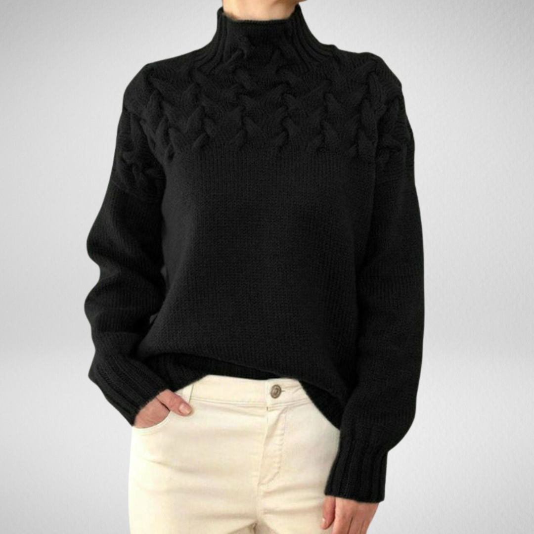 Arvine | Women's Cable Knit Turtleneck Sweater - Black - Image 1