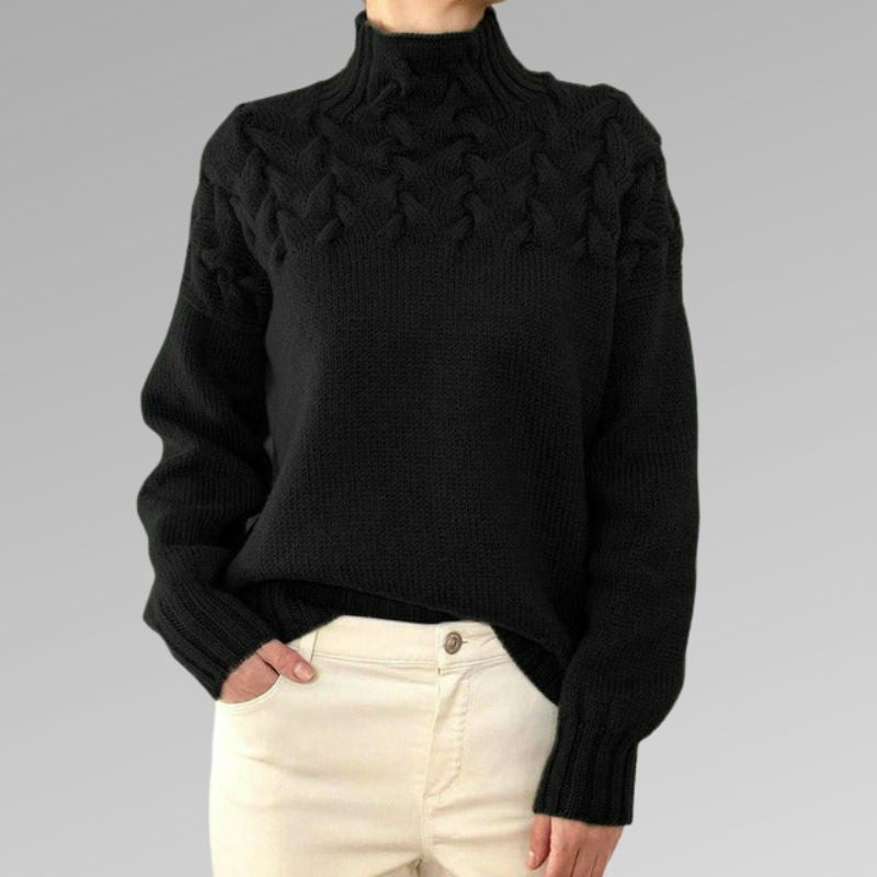 Arvine | Women's Cable Knit Turtleneck Sweater - Black - Image 2