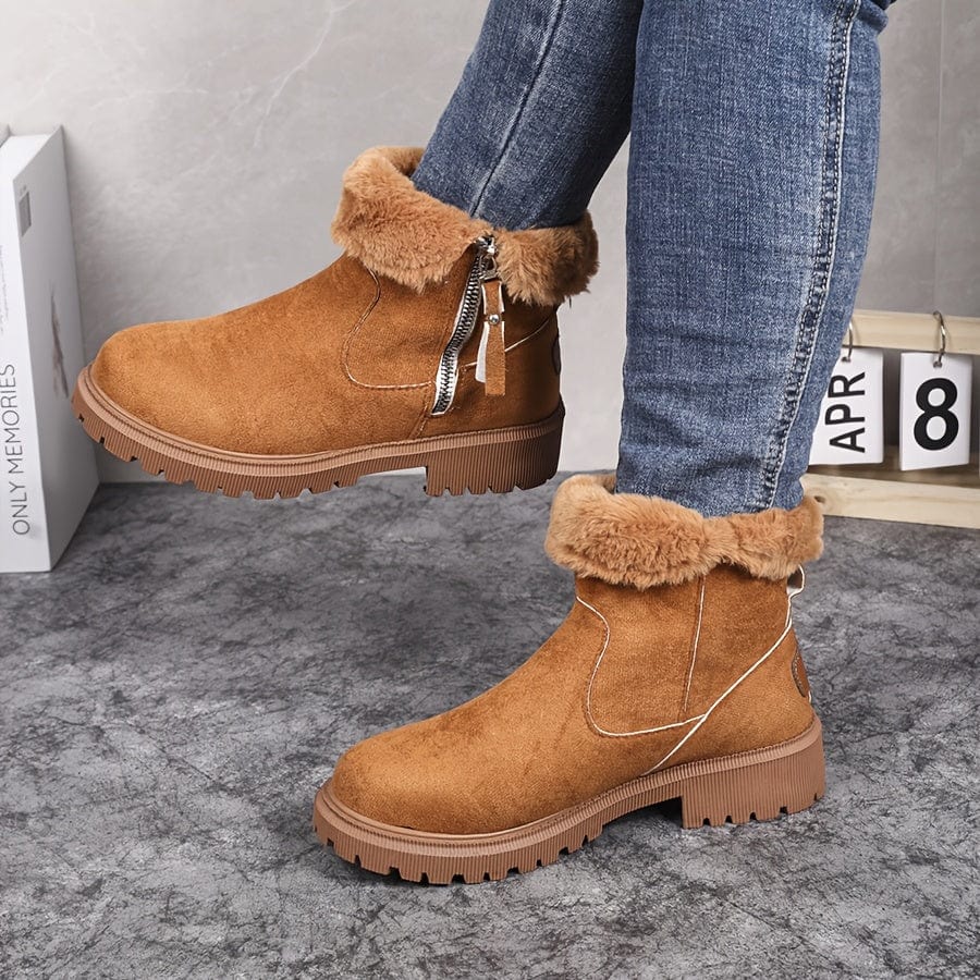 Arvine | Women's Fur-Lined Winter Ankle Boots - Camel - Image 2