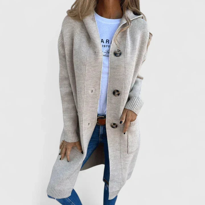 Arvine | Women's Hooded Knit Cardigan - Beige - Image 1