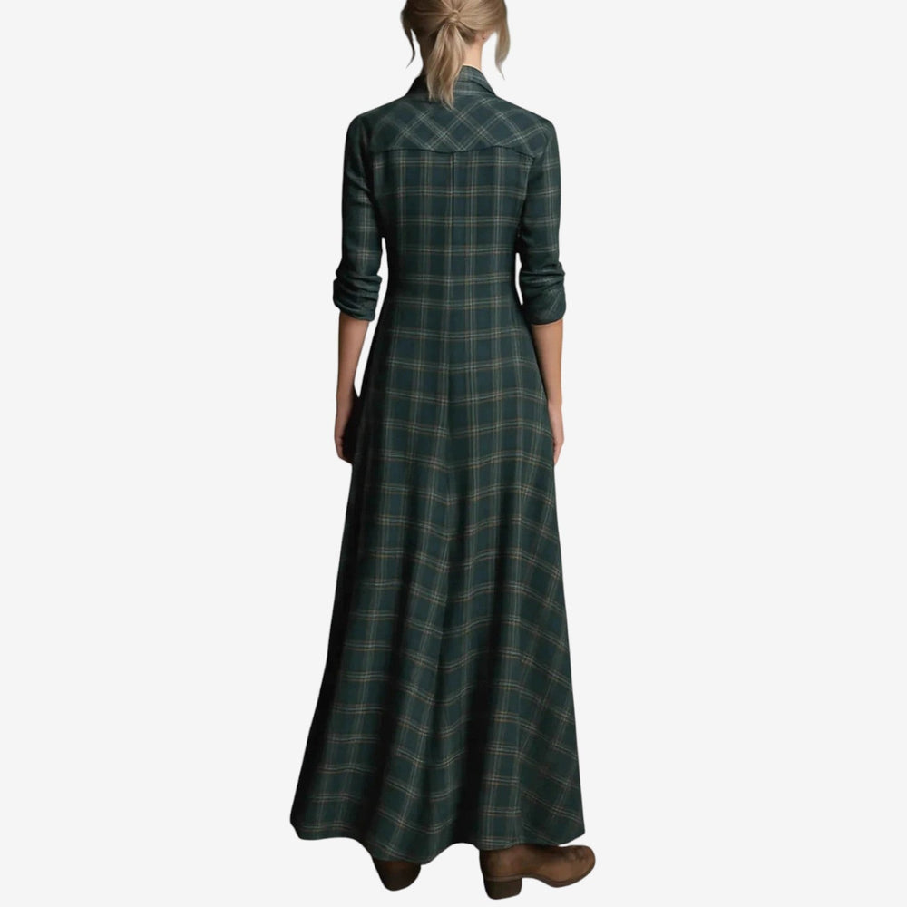 Astara | Women's Plaid Long Sleeve Maxi Shirt Dress - Green - Image 2
