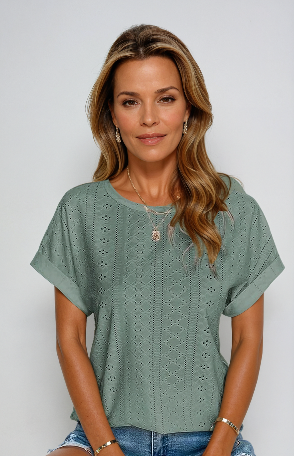 Astrid | Women's Eyelet Short Sleeve Blouse - Image 2
