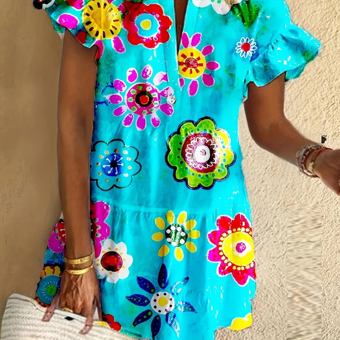 Auriana | Women's Floral Print Short Sleeve Maxi Dress - Image 1