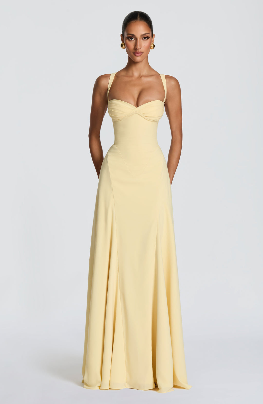 Aurienne | Women's Sweetheart Neckline A-Line Maxi Dress - Yellow - Image 1