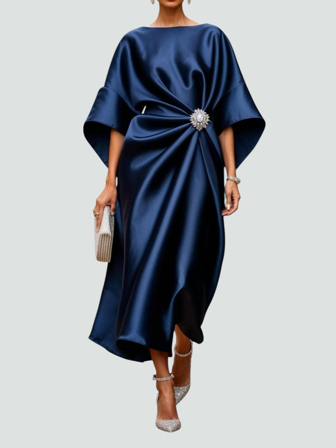Aurinda | Women's Navy Twist Front Midi Dress - Image 1
