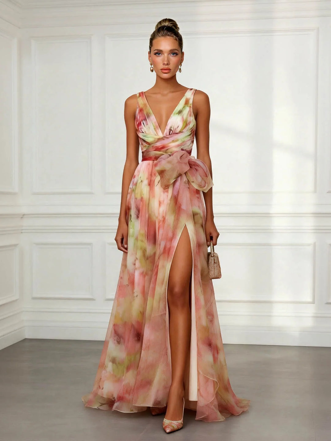 Aurore | Women's Floral V-Neck Sleeveless Maxi Dress - Floral - Image 1