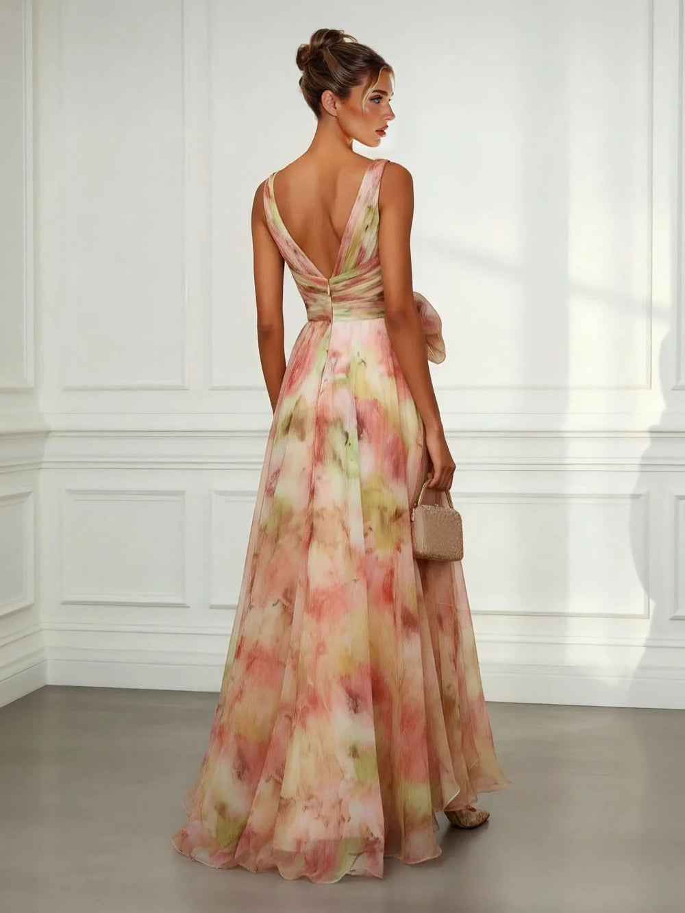 Aurore | Women's Floral V-Neck Sleeveless Maxi Dress - Floral - Image 2
