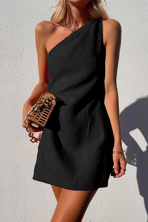 Aveline | Women's One Shoulder Sleeveless Mini Dress - Red - Image 2