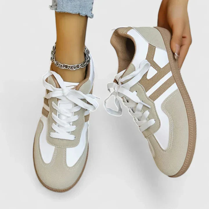 Beatrix | Women's Retro Colorblock Low Top Sneakers - Beige - Image 1