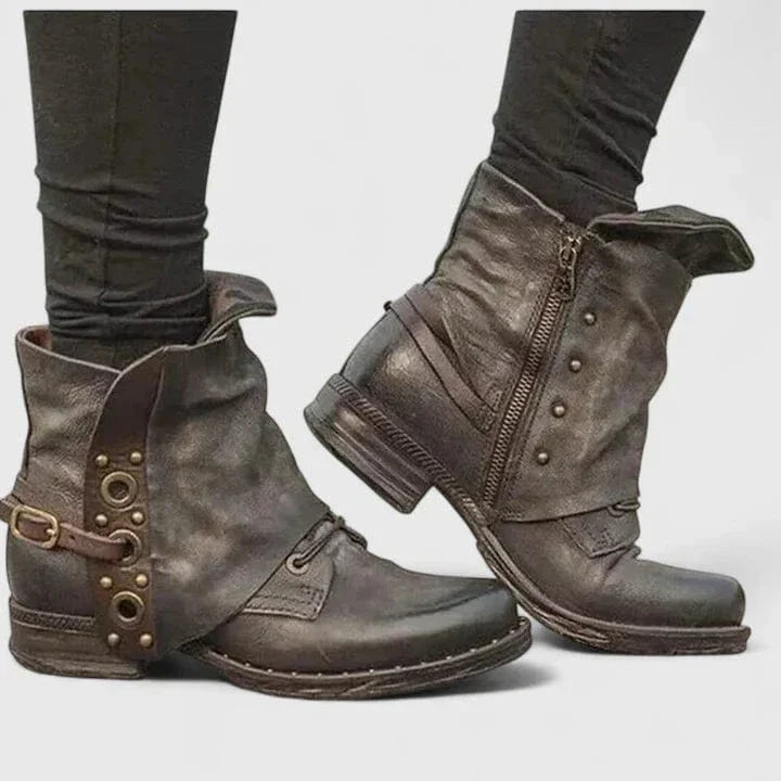Bellamy | Women's Distressed Leather Ankle Boot - Dark Brown - Image 1