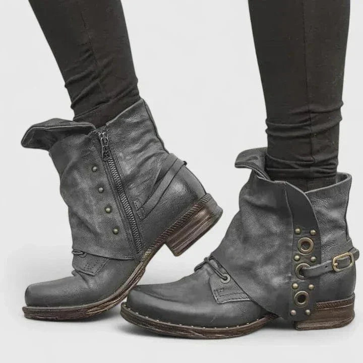 Bellamy | Women's Distressed Leather Ankle Boot - Dark Brown - Image 2