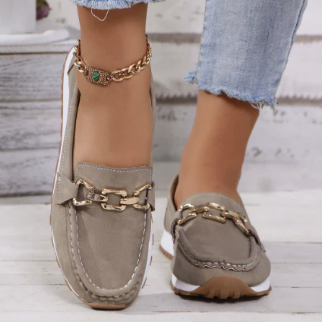 Belvaine | Women's Slip-On Loafers with Detail - Taupe - Image 1