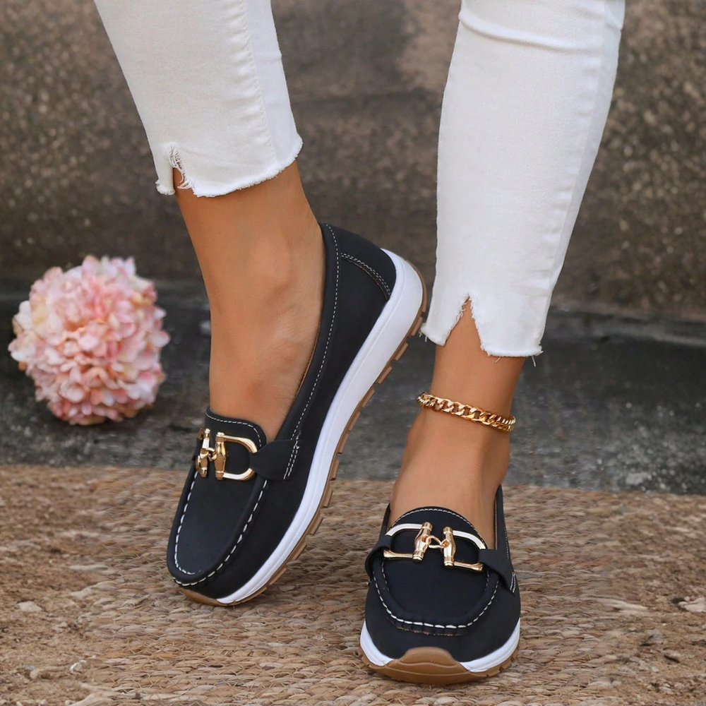 Belvaine | Women's Slip-On Loafers with Detail - Taupe - Image 2