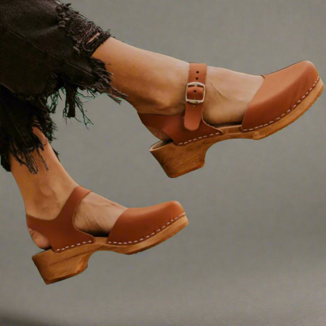 Bettany | Women's Platform Clog Ankle Strap Closed Toe Shoe - Camel - Image 1