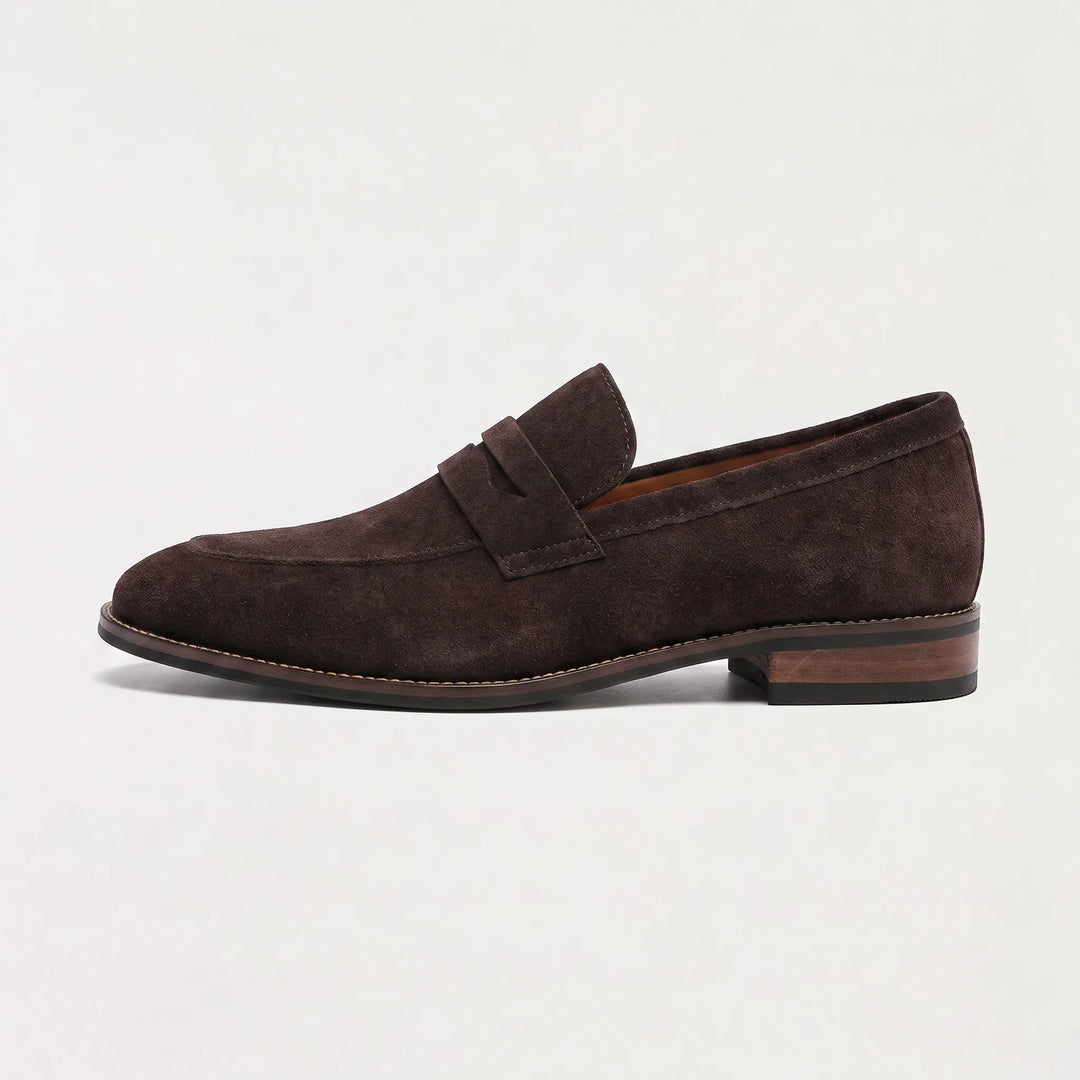Brennan | Men's Suede Penny Loafers - Dark Brown - Image 1