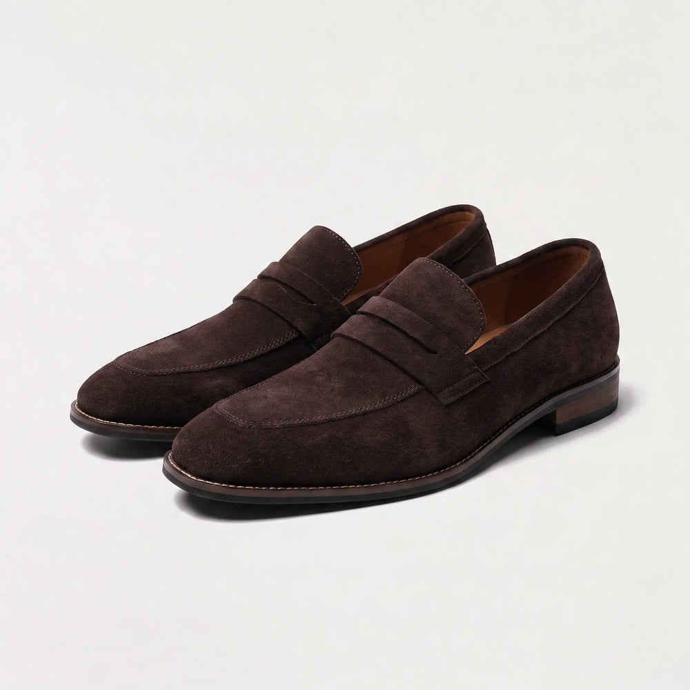 Brennan | Men's Suede Penny Loafers - Dark Brown - Image 2