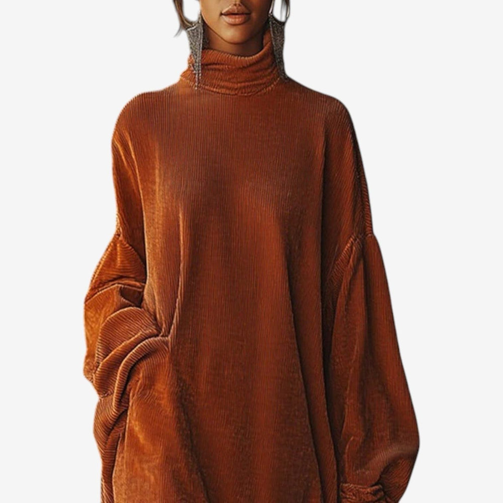 Brenvara | Women's Sweater Dress Turtleneck Fringe - Brown - Image 2