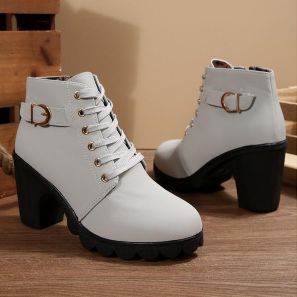 Briallen | Women's Lace-Up Block Heel Ankle Boot - Camel - Image 2