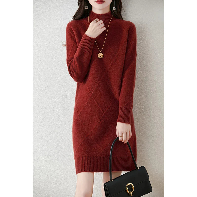 Briavane | Women's Knit Sweater Midi Dress - Burgundy - Image 1