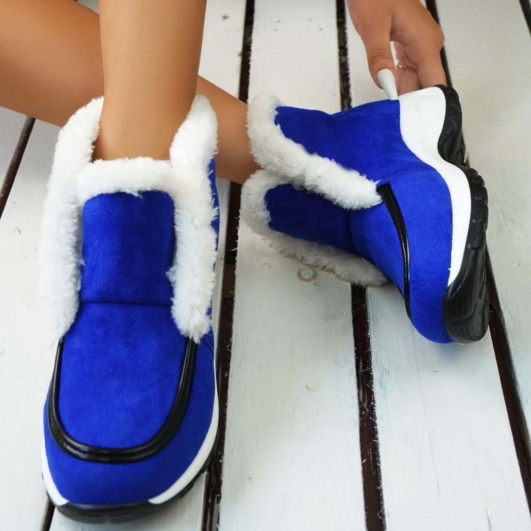 Brielle | Women's Blue Faux Fur Ankle Boots - Image 1