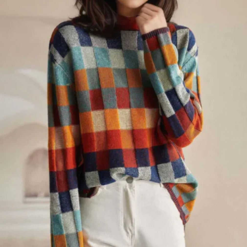 Brienne | Women's Colourblock Check Knit Sweater - Image 1