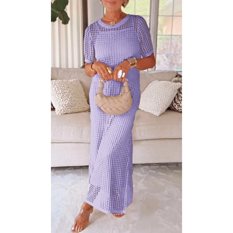 Briony | Women's Crochet Hollow Out Short Sleeve Maxi Dress - Lilac - Image 1