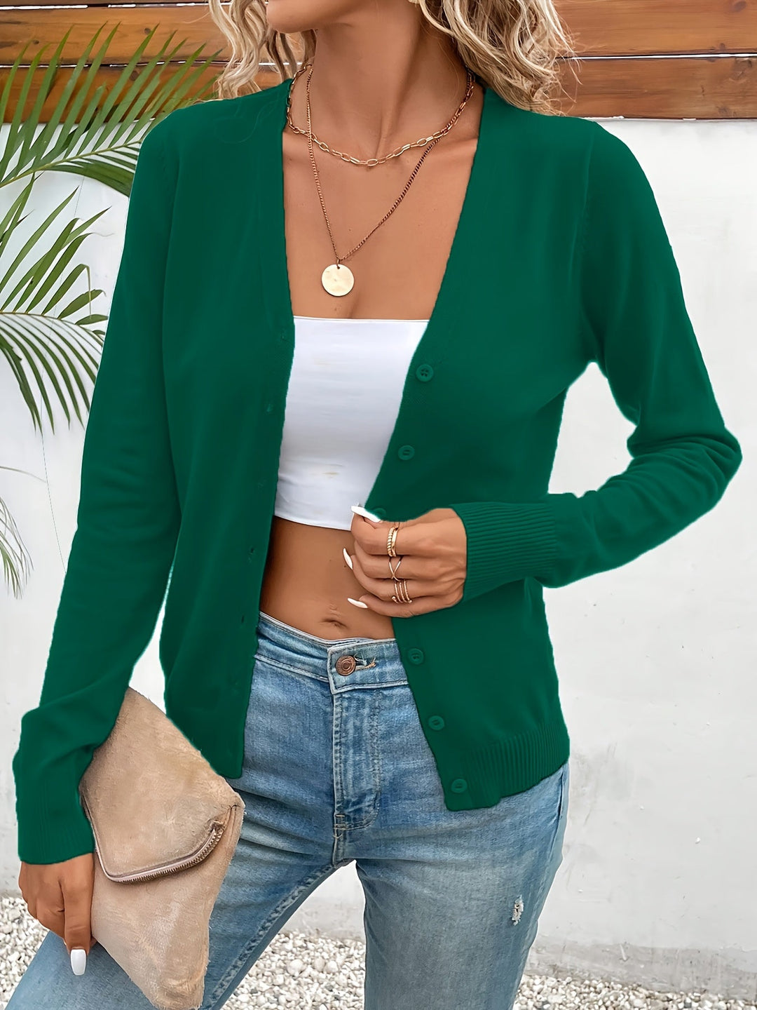 Briova | Women's Button-Front Cardigan Sweater - Green - Image 1