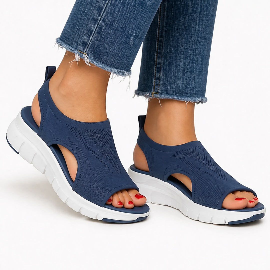 Britta | Women's Orthopedic Slip-On Open Toe Walking Sandal - Navy - Image 1