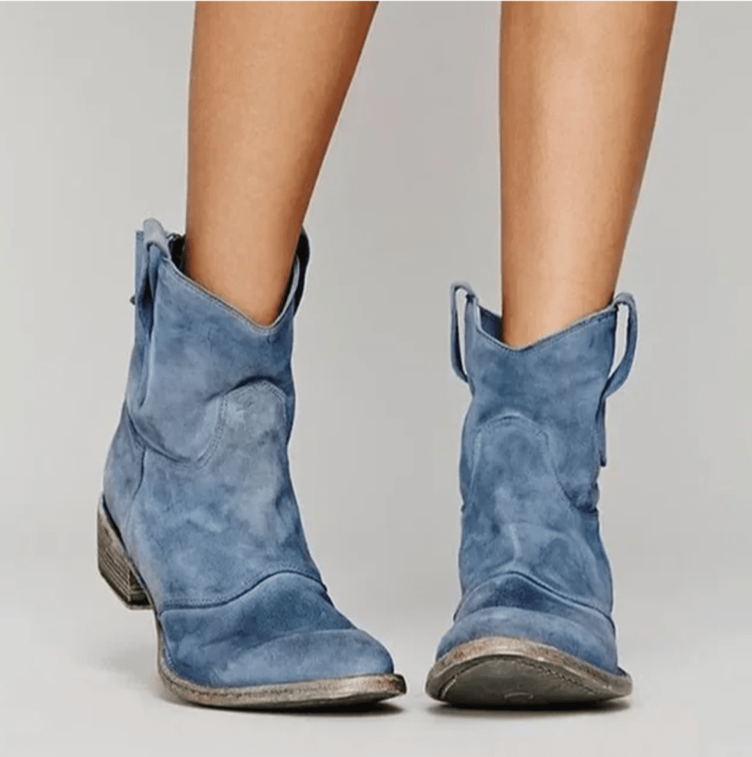 Britta | Women's Suede Western Ankle Boots - Blue - Image 1