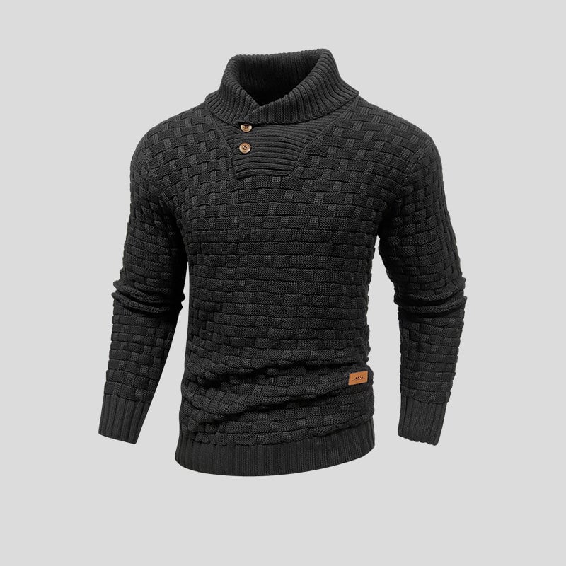 Brogan | Men's Shawl Collar Long Sleeve Knit Sweater - Dark Grey - Image 1