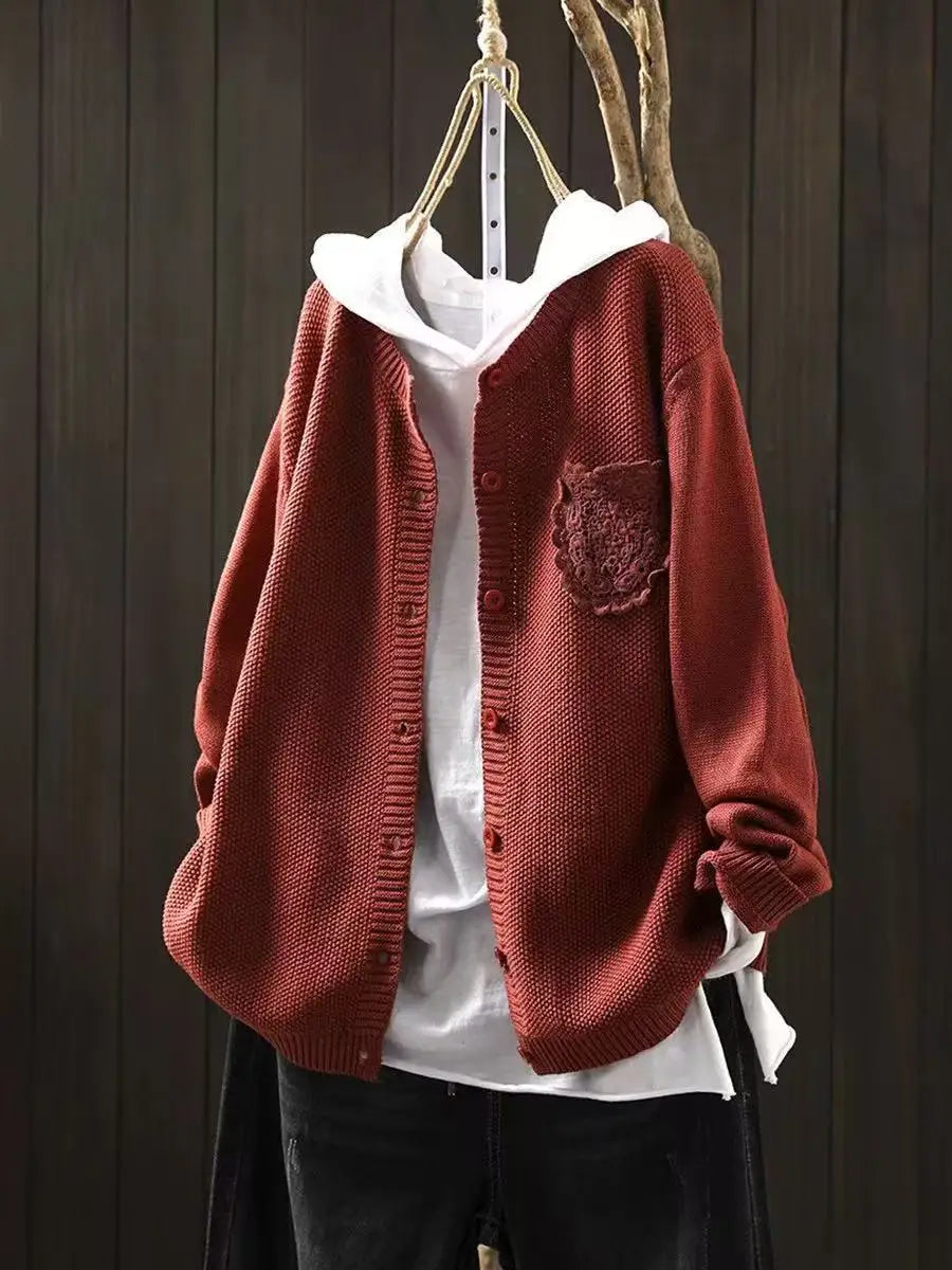 Bryndara | Women's Oversized Button-Up Knit Cardigan - Red - Image 1