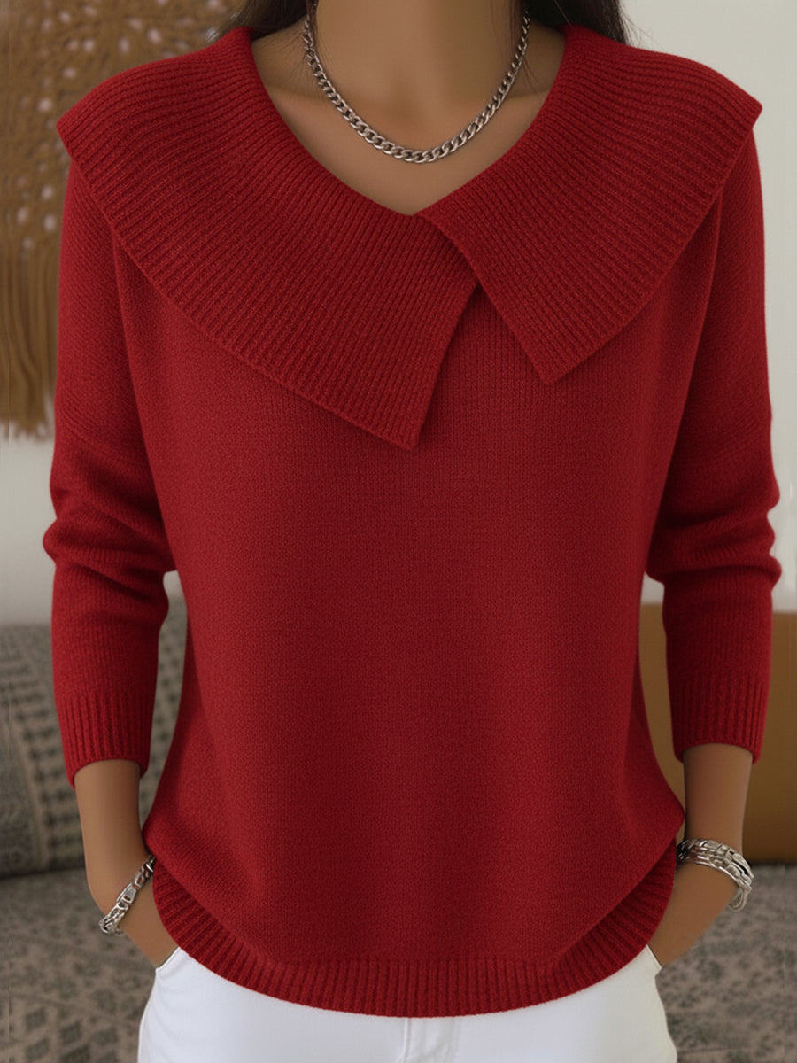 Bryndis | Women's Collared Knit Pullover Sweater - Red - Image 1