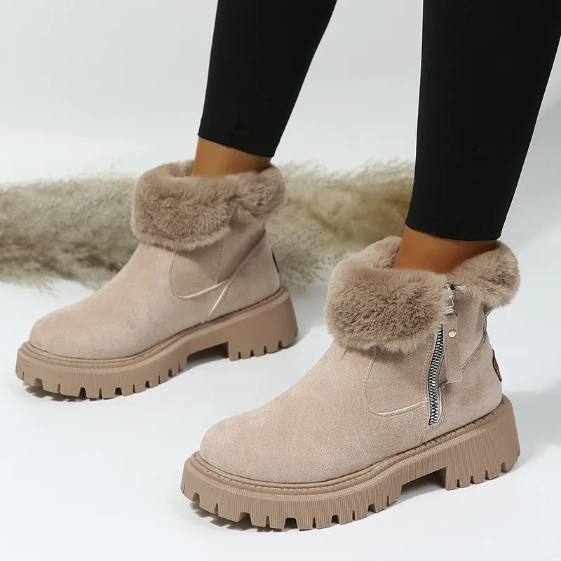 Bryndovel | Women's Faux Fur Winter Ankle Boots - Beige - Image 1