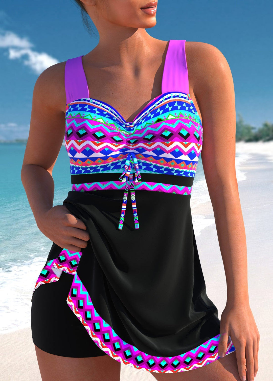 Brynlee | Women's Geometric Pattern Swim Dress - Image 1