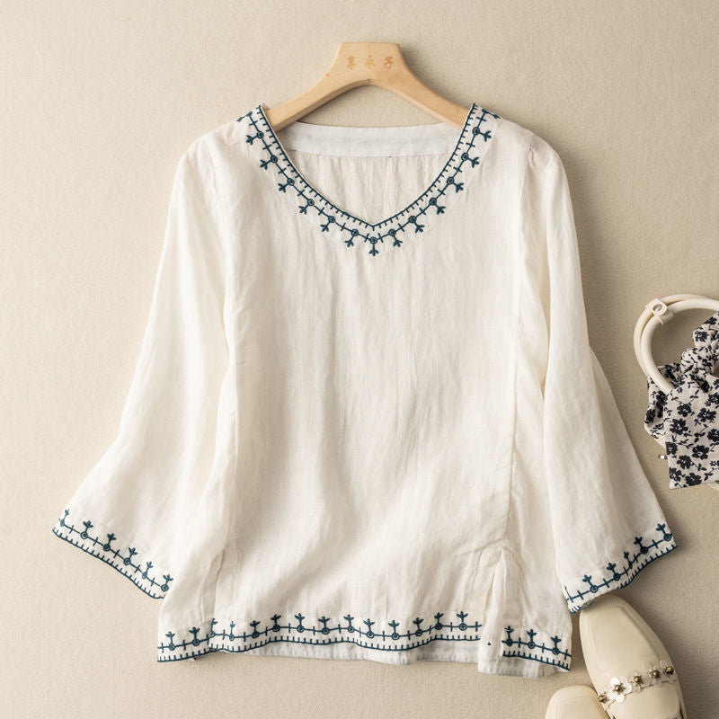 Brynn | Women's Embroidered V-Neck Blouse - Image 1