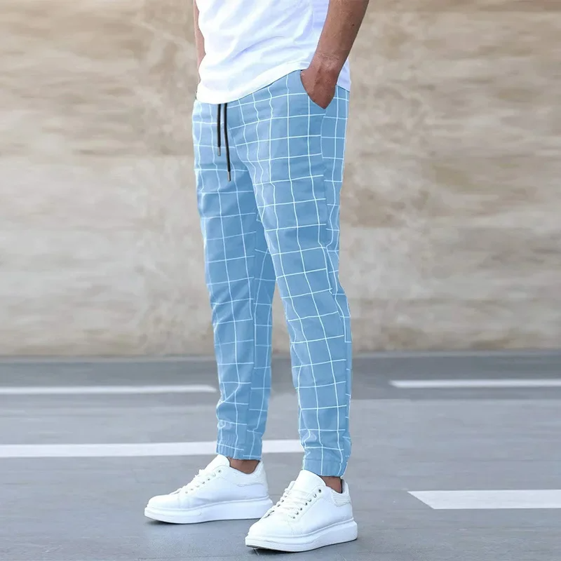 Caedon | Men's Plaid Tapered Jogger Pants - Light Blue - Image 1