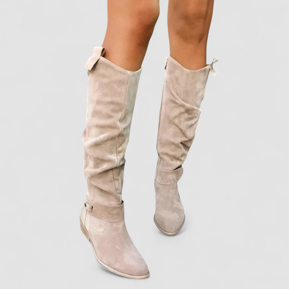 Caldara | Women's Knee-High Slouchy Flat Boots - Taupe - Image 2