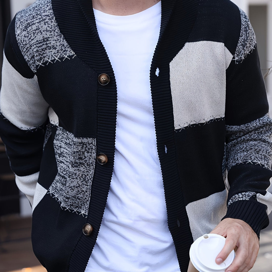 Caldren | Men's Colour-Block Button-Up Cardigan - Image 1