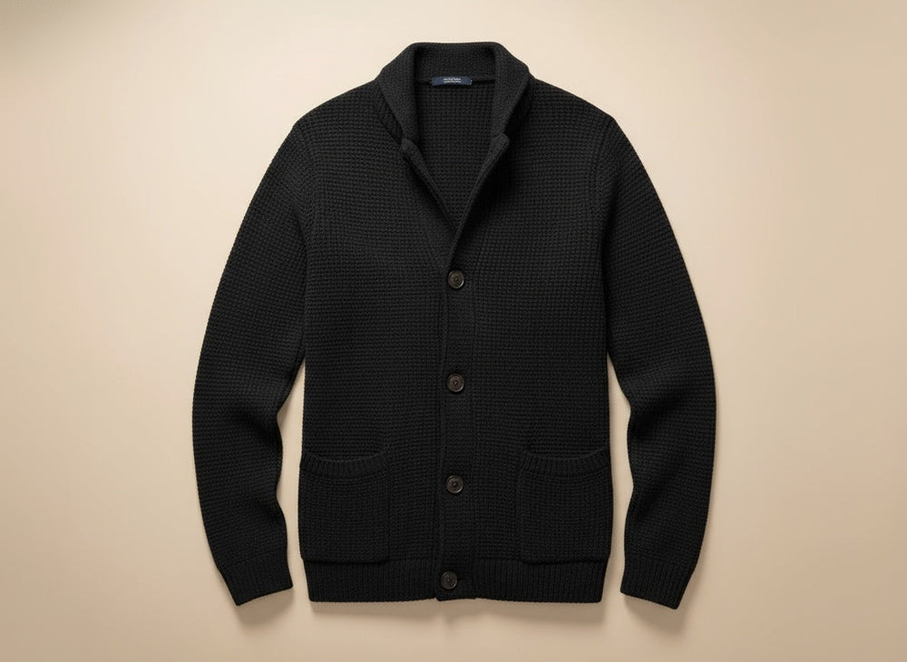 Caldwell | Men's Shawl Collar Cardigan Sweater - Black - Image 2