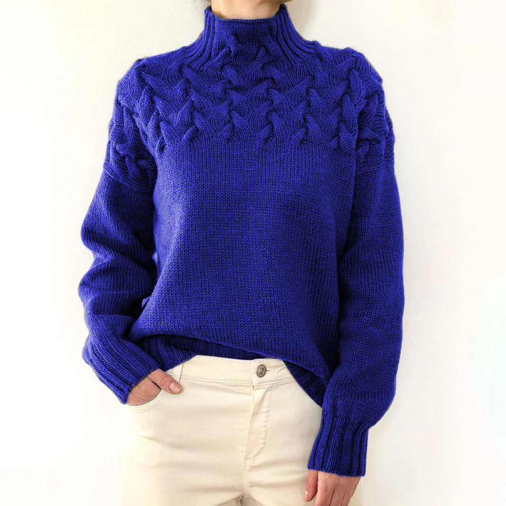 Calindra | Women's Cable Knit Turtleneck Sweater - Blue - Image 2